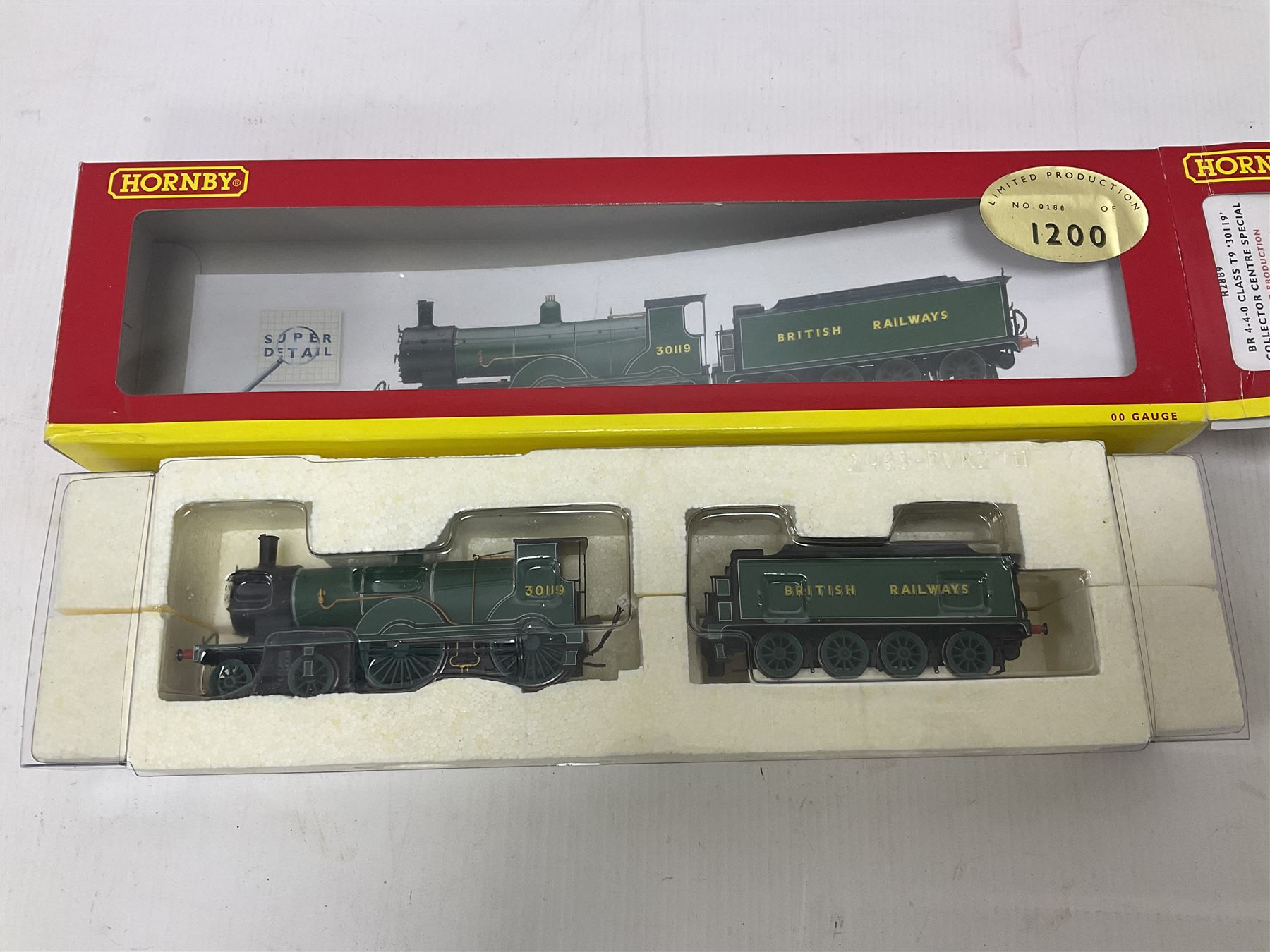 Hornby ‘00’ gauge - Class T9 4-4-0 locomotive Collector Centre Special 118/1200 no.30119 in BR green; Class 06 2-8-0 locomotive no.7675 in LNER black; West Country Class 4-6-2 locomotive ‘City of Wells’ no.34092 in BR green; in original boxes (3) 