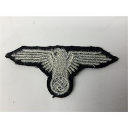 Two WW2 German 'SS' uniform cloth collar patches and sleeve eagle for Schafuhrer rank (3)