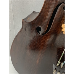  Early 20th century French Mirecourt cello with 76cm two-piece maple back and ribs and spruce top, bears label Michel-Ange Garini L123cm, in modern quality soft carrying case  