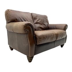 Barker & Stonehouse - Italsofa two seat traditional shape sofa upholstered in brown leather, turned front feet
