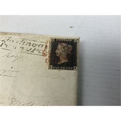 Queen Victoria penny black stamp on letter, red MX cancel