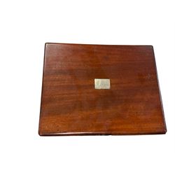 Small mahogany box with pull out draw, mother of pearl inlaid plaque 'W.Simpson', H6cm  W26cm 