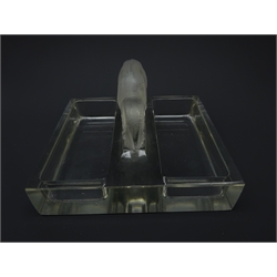  Lalique rectangular glass pin tray mounted with a frosted model of a Ram, signed Lalique France L13cm x H9cm   