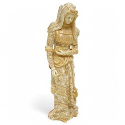 Doulton Burslem 'Mephistopheles and Marguerite' Vellum double-sided figure, the obverse formed as a smiling demon, the reverse formed as a woman with a book and flower, decorated in orange and gilt to one side and in gilt to the other, printed green mark to base, H30cm 