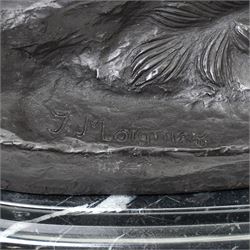 After Moignier - Pair of large bronze stags on marble bases H71cm