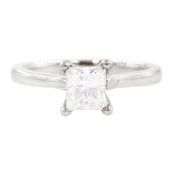Platinum single stone princess cut diamond ring, hallmarked, diamond 0.71 carat, colour D, clarity VVS2, with EGL certificate