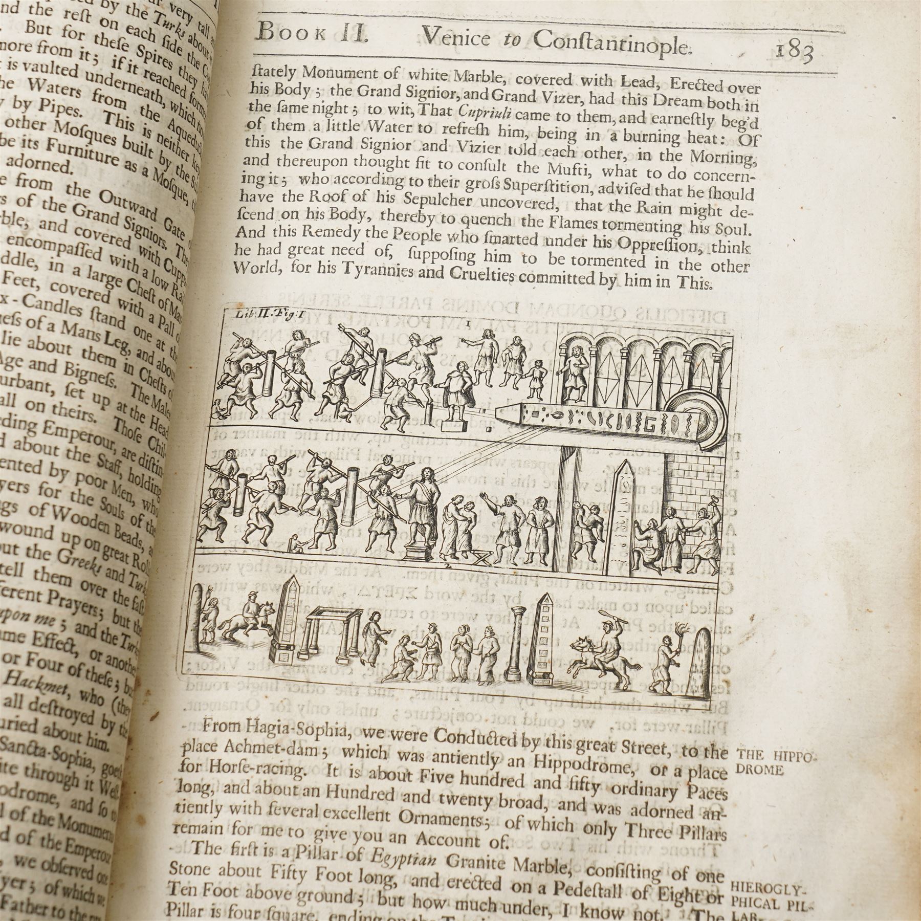 Wheler, George - 'A Journey into Greece' in company of Dr Spon of Lyons, printed for William Cademan et al, first edition 1682 ex libris Johannes Clarke in vellum covered boards, a double sided vellum page of music and a single sided vellum page, both in Latin and framed (3)