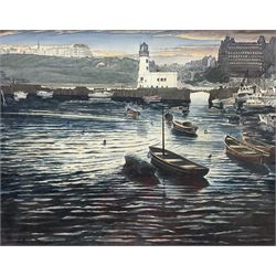 Robert L Hughes (British 20th century): 'Evening Shadows - Scarborough Harbour', watercolour signed and titled 43cm x 56cm