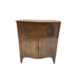 Georgian mahogany night stand or side cabinet, fitted with drawer over double cupboard, shaped apron and bracket feet