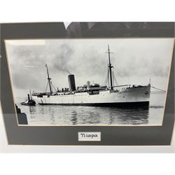 Set of twelve monochrome photographs of mid-20th century merchant vessels comprising general cargo ships, cargo liners, RMMV passenger cargo liners and hospital ship including Rowallan Castle, Drakensberg Castle, Stirling Castle, Capetown Castle, Pachumba, Tilapa etc; average size 18 x 24cm; uniformly mounted in black frames (12)