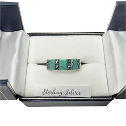 Silver turquoise and marcasite ring, stamped 925, boxed