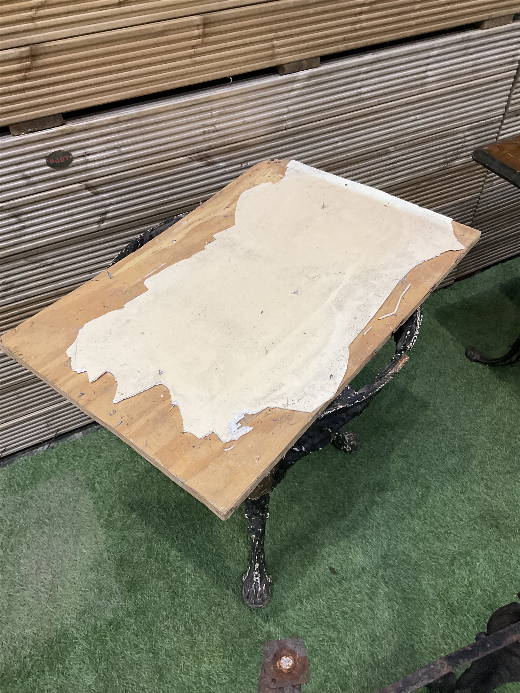 Britannia cast iron pub table, an ornate cast iron rectangular pub table, and three cast iron table bases (5) - THIS LOT IS TO BE COLLECTED BY APPOINTMENT FROM DUGGLEBY STORAGE, GREAT HILL, EASTFIELD, SCARBOROUGH, YO11 3TX