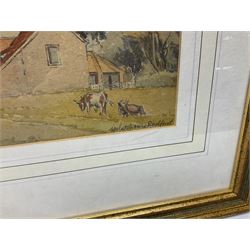Catchouse Radford (British 20th century): Farmstead, watercolour signed and dated 1943 together with signed print of Safari Animals and 4 other prints max 63cm x 46cm (6)
