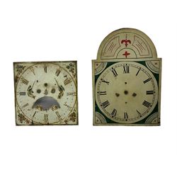 Five 19th century painted longcase dials and two 18th century brass longcase dials.




