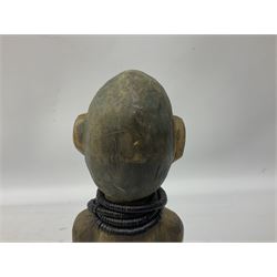 Early 20th century West African Yoruba family wooden figure of Orisha Oko, the god of farming/agriculture, carved from the solid, bears manuscript label of provenance verso H26.5cm