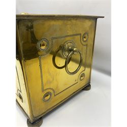 Brass rectangular coal box with handles and hinged lid