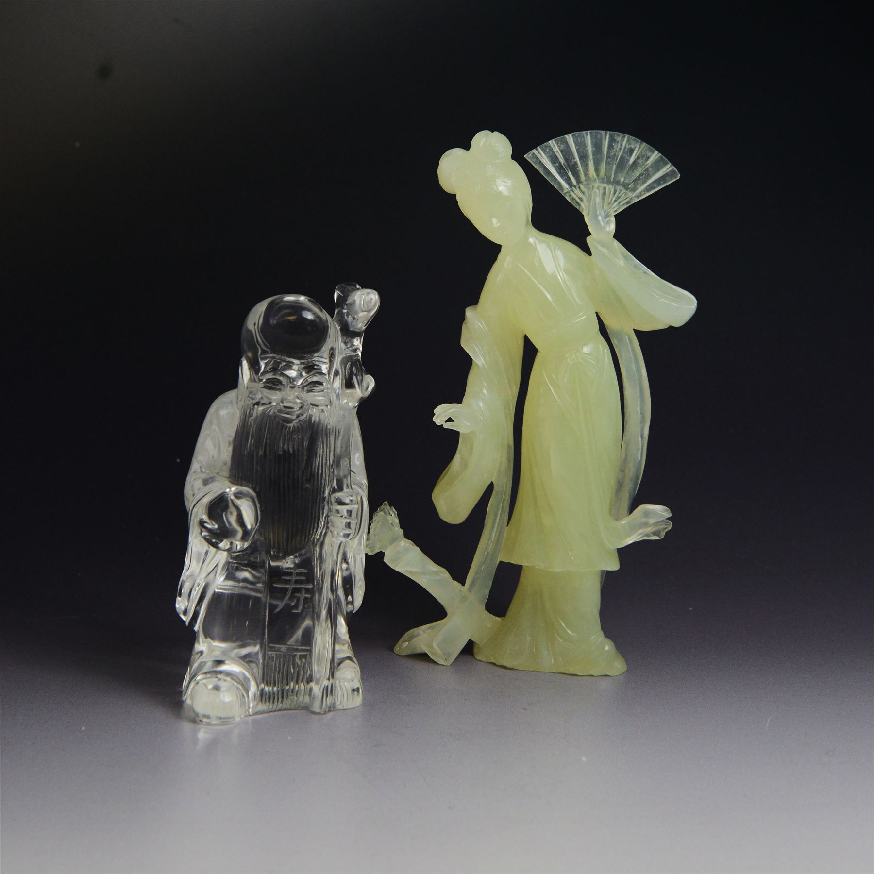 Modern Chinese carved jade figure depicting a geisha | Wood, Metal