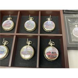 Twenty-three Glory of Steam Atlas Editions silver plated pocket watches, to include The Scottish Horse, Merchant Navy Class, etc, with wood display case, all boxed, twenty one with certificates