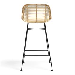 Next - set of three 'Pacific' bar stools, caned back and seat, raised on black tubular supports