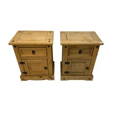 Pair pine bedside cupboards, fitted with single drawer and cupboard