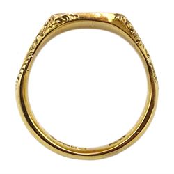 9ct gold signet ring, engraved initial and the shank with engraved decoration, hallmarked, approx 10gm