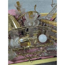 Four brass and glass chandelier light fittings