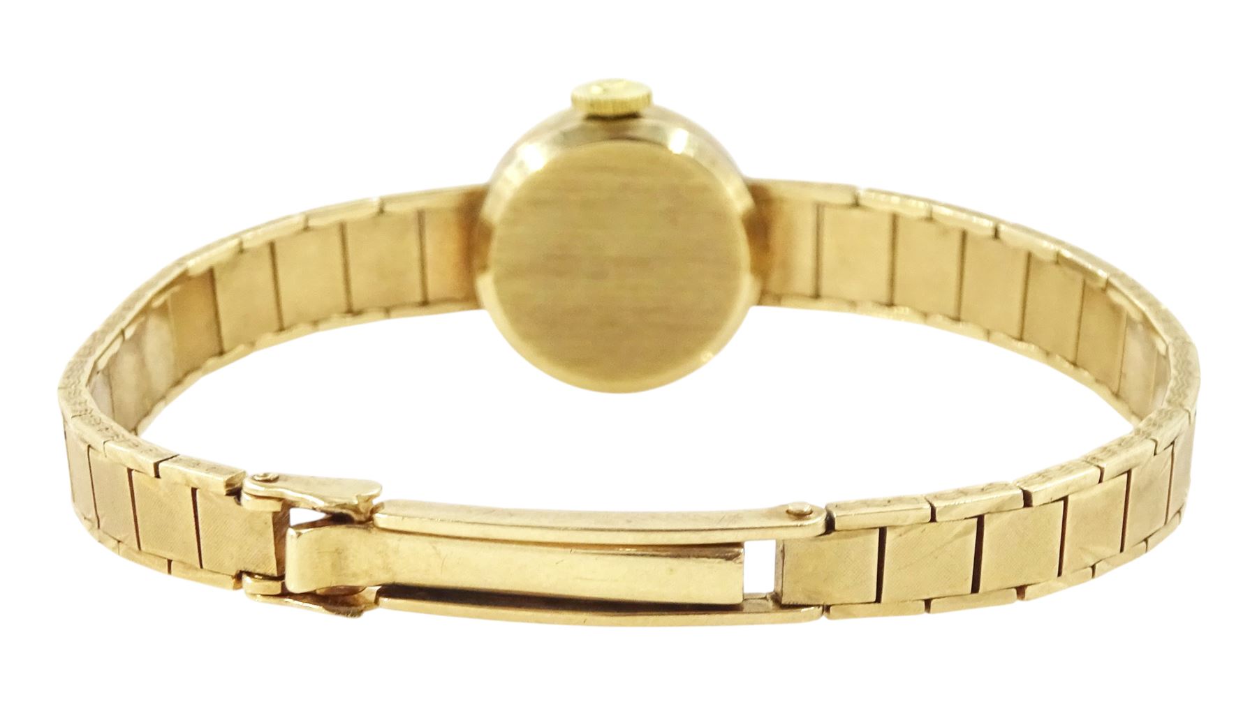 Rolex Precision ladies 9ct gold manual wind wristwatch, Cal. 1401, silvered dial with baton hour markers, the integral bracelet and case  by D Shackman & Sons, London 1965, boxed with guarantee