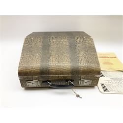 GDR Firotti piano accordion with black and silver case, sixteen keys and forty-eight buttons L38cm; in simulated reptile skin case with sheet music