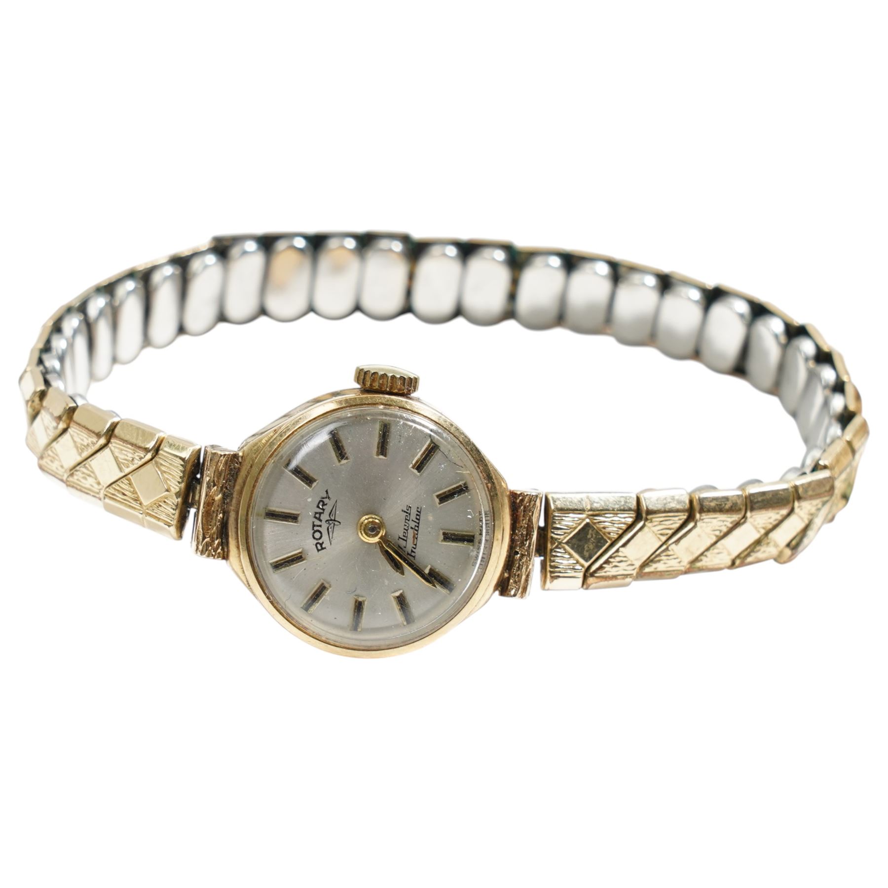 Rotary 9ct gold ladies manual wind wristwatch, on expanding gilt strap and another 9ct gold wristwatch on 9ct gold expanding strap, both hallmarked