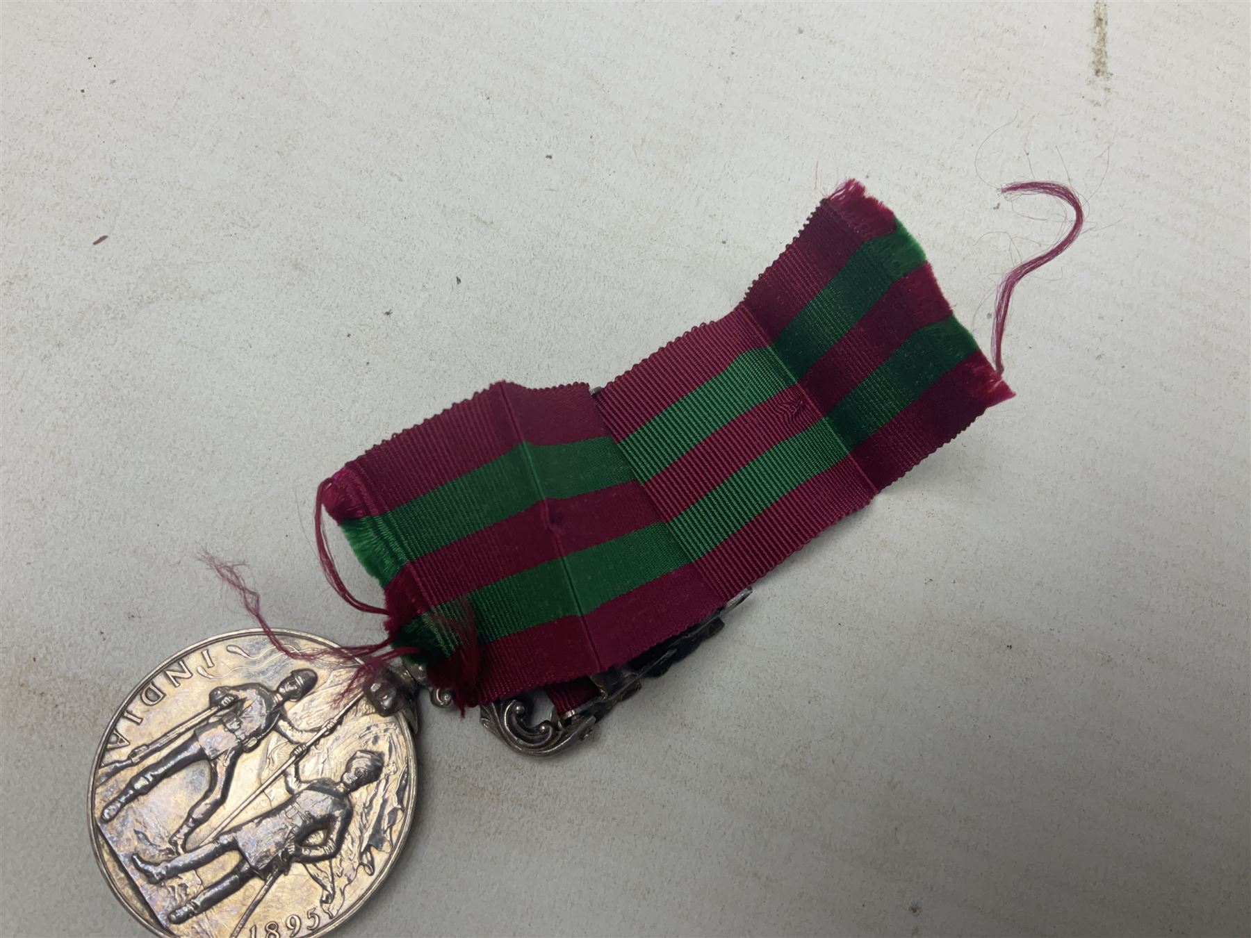 Victoria India General Service Medal with two clasps for Samana 1897 and Punjab Frontier 1897-98 awarded to 4779 Pte. A. Raeburne 2d. Bn. Ryl. Inf. Regt.; with ribbon