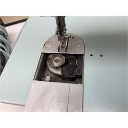 1960s model 347 Singer sewing machine, in baby blue colourway with pedal and original case