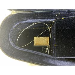 Intermusic 3/4 violin with a violet coloured solid wood body, ebonised fingerboard and fittings, bow and hard case, length 54cm