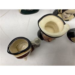 Royal Doulton Henry VIII and his Six Wives Character Jugs, comprising of Henry VIII D6647, Catherine of Aragon D6657, Anne Boleyn D6650, Jane Seymour D6746, Anne of Cleves D6753, Catherine Howard D6692 and Catherine Parr D6751, tallest H10cm