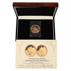 Queen Elizabeth II Gibraltar 2020 'The Greatest Briton' gold proof quintuple sovereign coi...