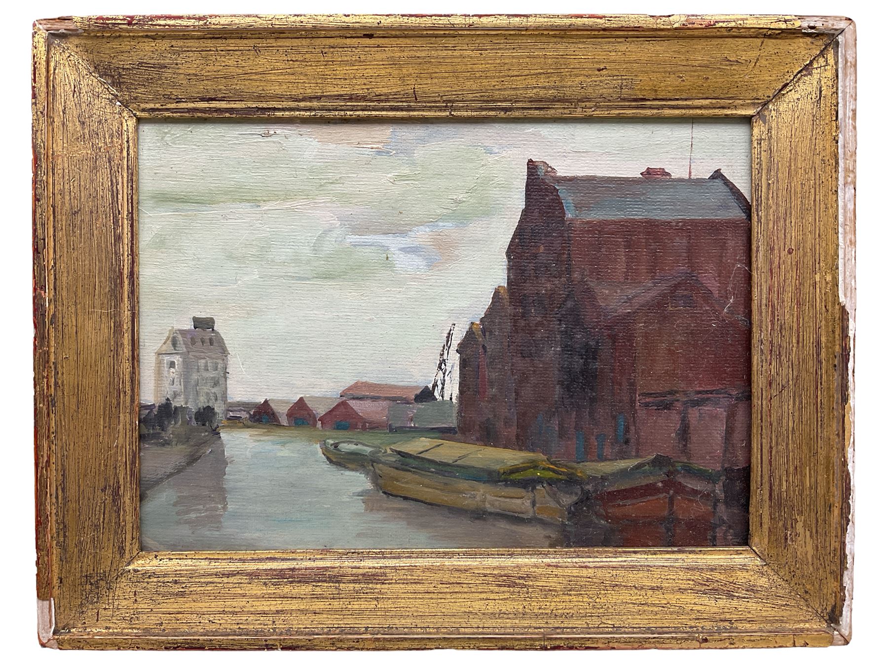Margaret Parker (Northern British 1925-2012): 'River Hull', oil on board signed and titled verso 19cm x 27cm