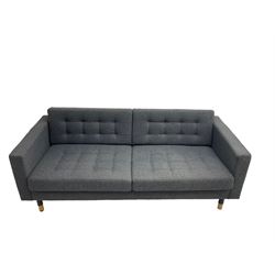 Large two seat sofa, upholstered in buttoned charcoal grey fabric 