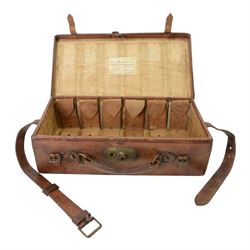 Leather six division shotgun cartridge box with the label of James Woodward, London W47cm