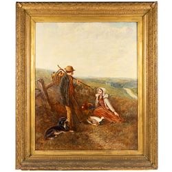 Manner of George Augustus Holmes (British c1826-1911): Returning from Market, oil on canvas indistinctly signed with monogram 75cm x 60cm 