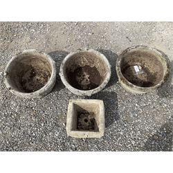 Set of three cast stone circular garden planters, and square cast stone planter - THIS LOT IS TO BE COLLECTED BY APPOINTMENT FROM DUGGLEBY STORAGE, GREAT HILL, EASTFIELD, SCARBOROUGH, YO11 3TX