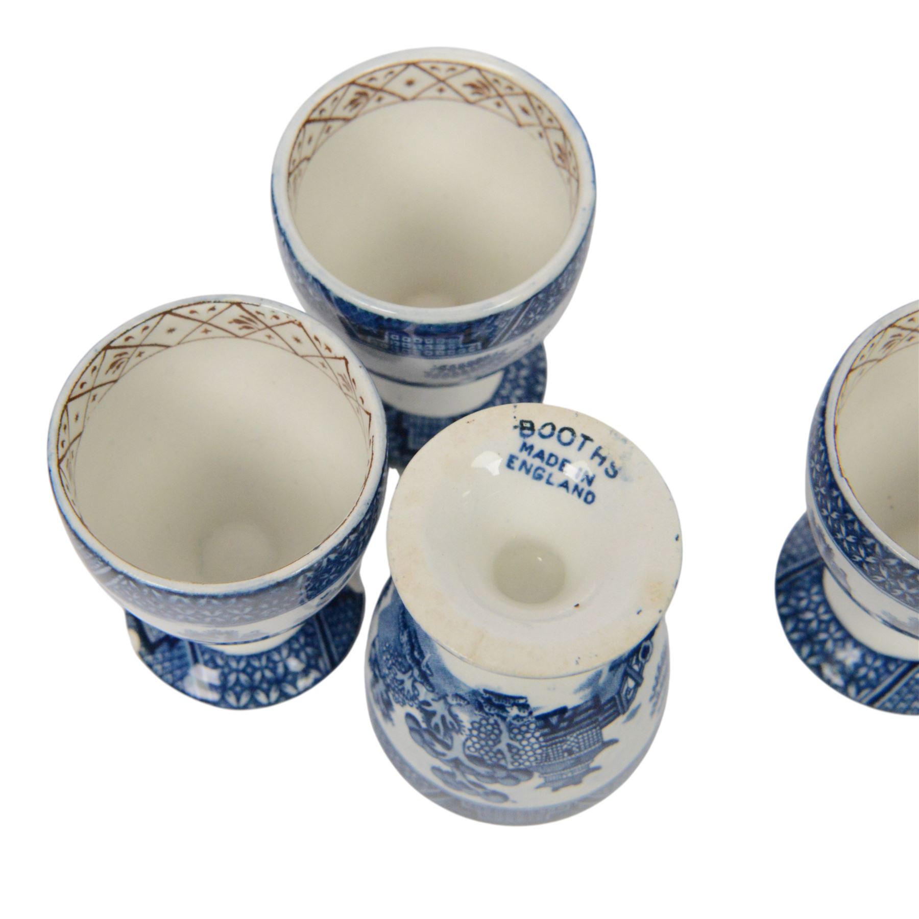 Booths Real Old Willow tea and dinner service, including six dinner plates, eight side plates, four egg cups, milk jug etc 