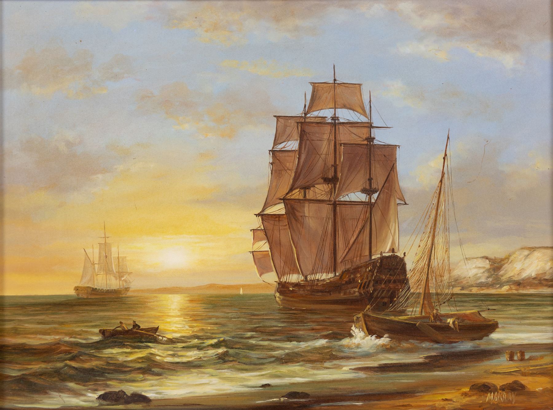 Continental School (20th Century): Shipping Scenes, two oils on panel and one on canvas variously signed in gilt frames, largest 29cm x 38cm (3)