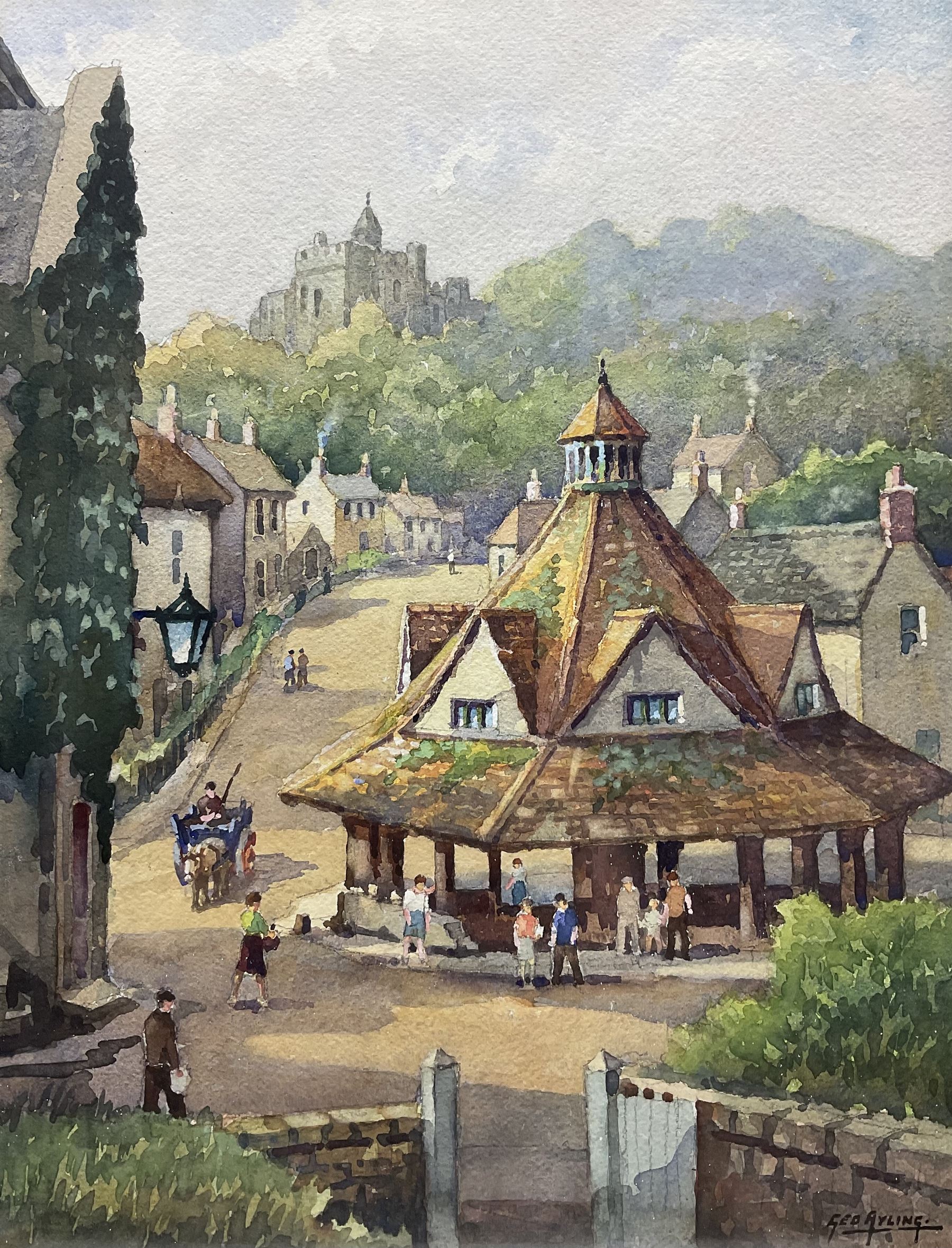 George Ayling (British 1887-1960): Dunster Castle and the Yarn Market, watercolour signed 48cm x 36cm 