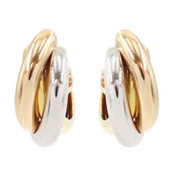 Cartier Trinity gold hoop earrings, each stud with 18ct rose, white and yellow gold intert...