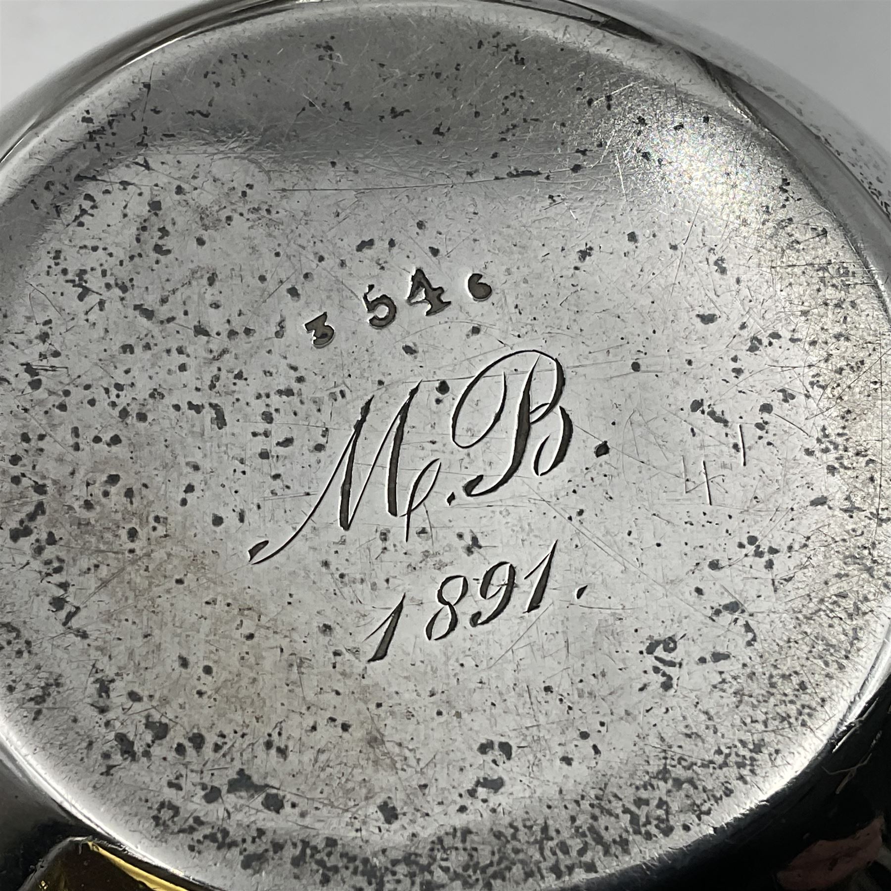 Late Victorian silver bachelors three piece tea service, comprising bullet shaped teapot, open sucrier and milk jug, each engraved with monogram surrounded by birds upon and amidst a blossoming vine, the teapot with scroll capped curved wooden handle and wooden finial to cover, hallmarked Wakely & Wheeler, London 1890, teapot including handle H12cm, sucrier H5.5cm 