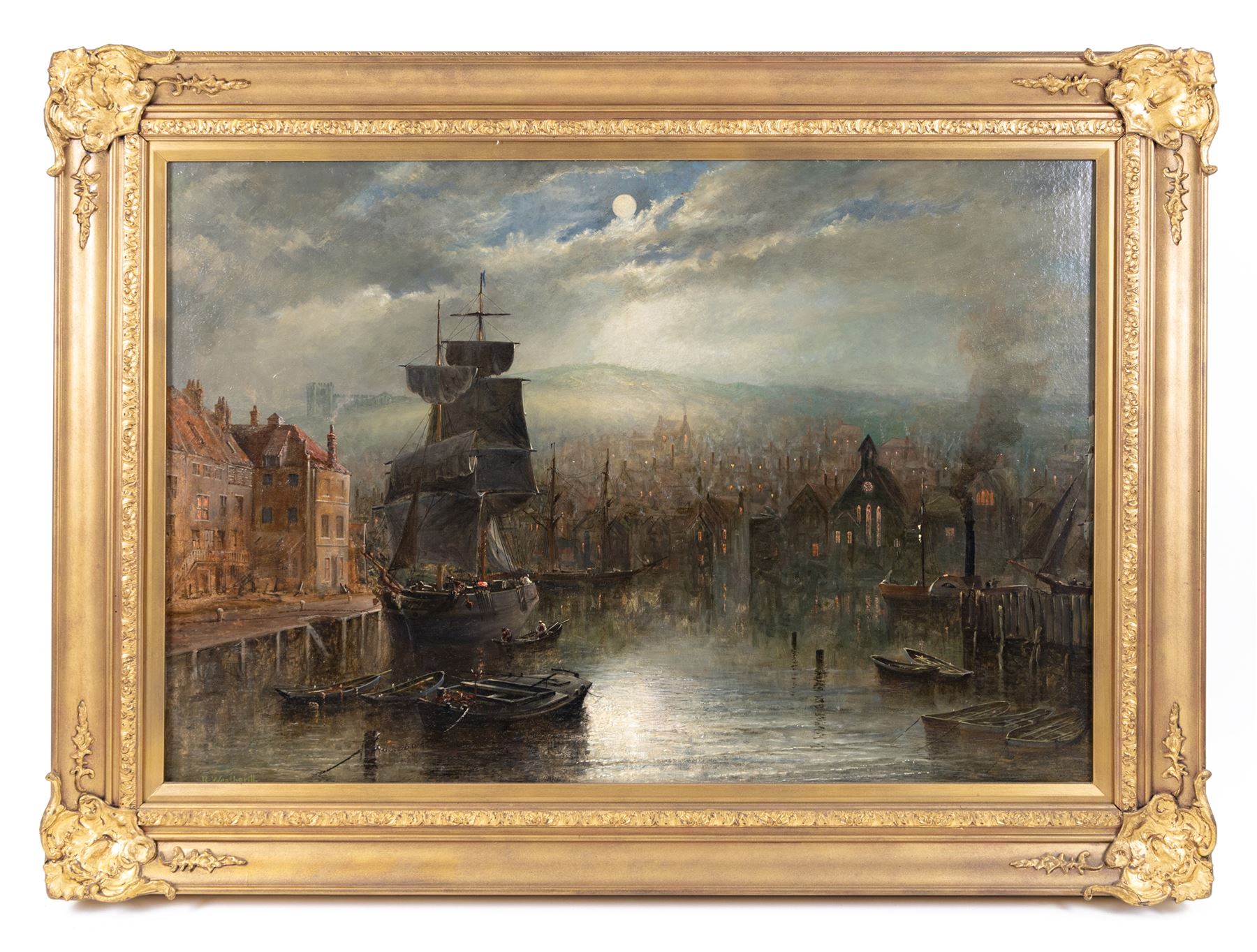 Richard Weatherill (British 1844-1923): Dock End Whitby by Moonlight, oil on canvas signed 53cm x 79cm 
Provenance: private collection, purchased David Duggleby Ltd 21st February 2005 Lot 660