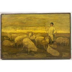 English School (20th Century): 'Lincolnshire Pride' Bull and Shepherd with Flock, two oils on board unsinged, one titled max 25cm x 37cm (2)