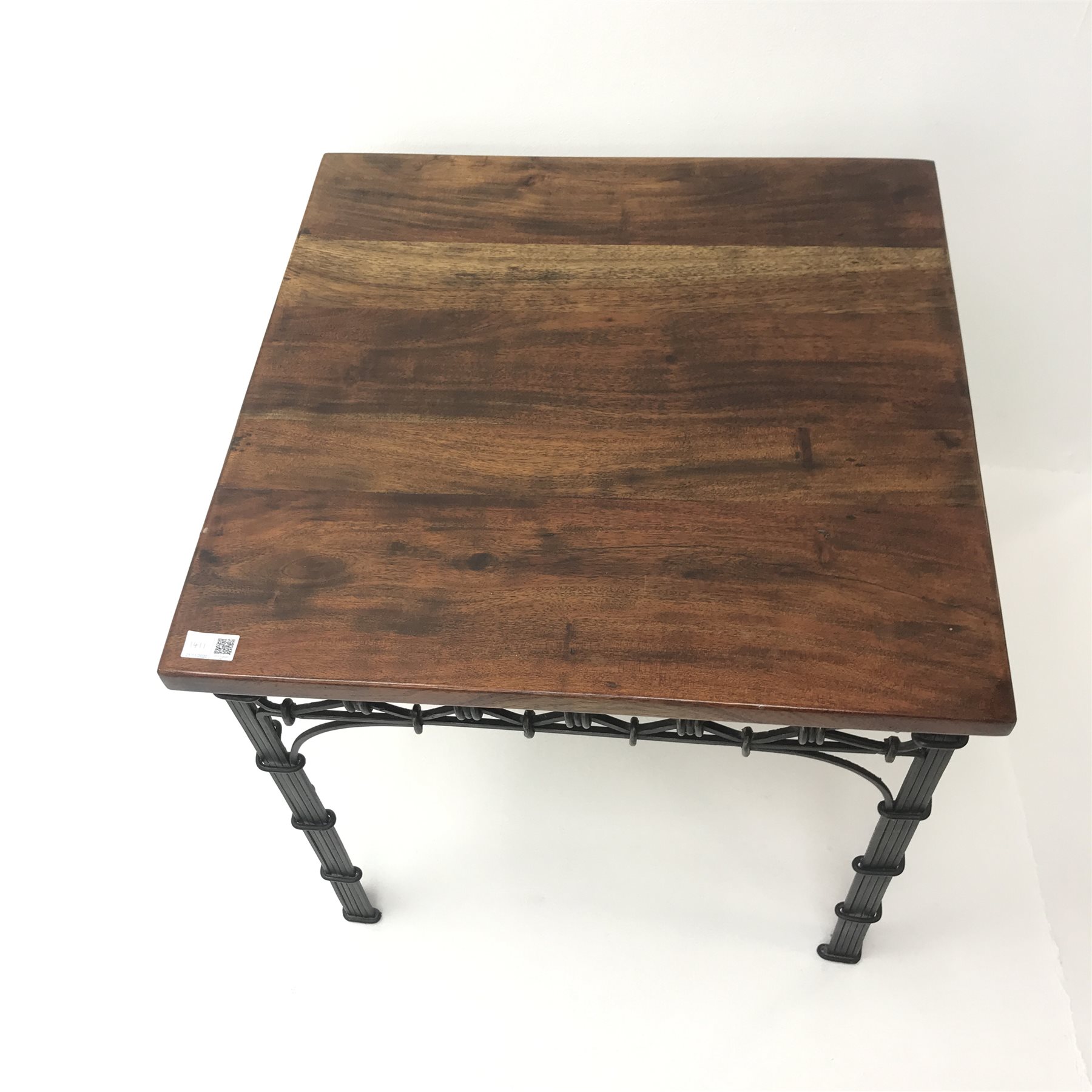 Laura Ashley rectangular hard wood coffee table, wrought metal supports