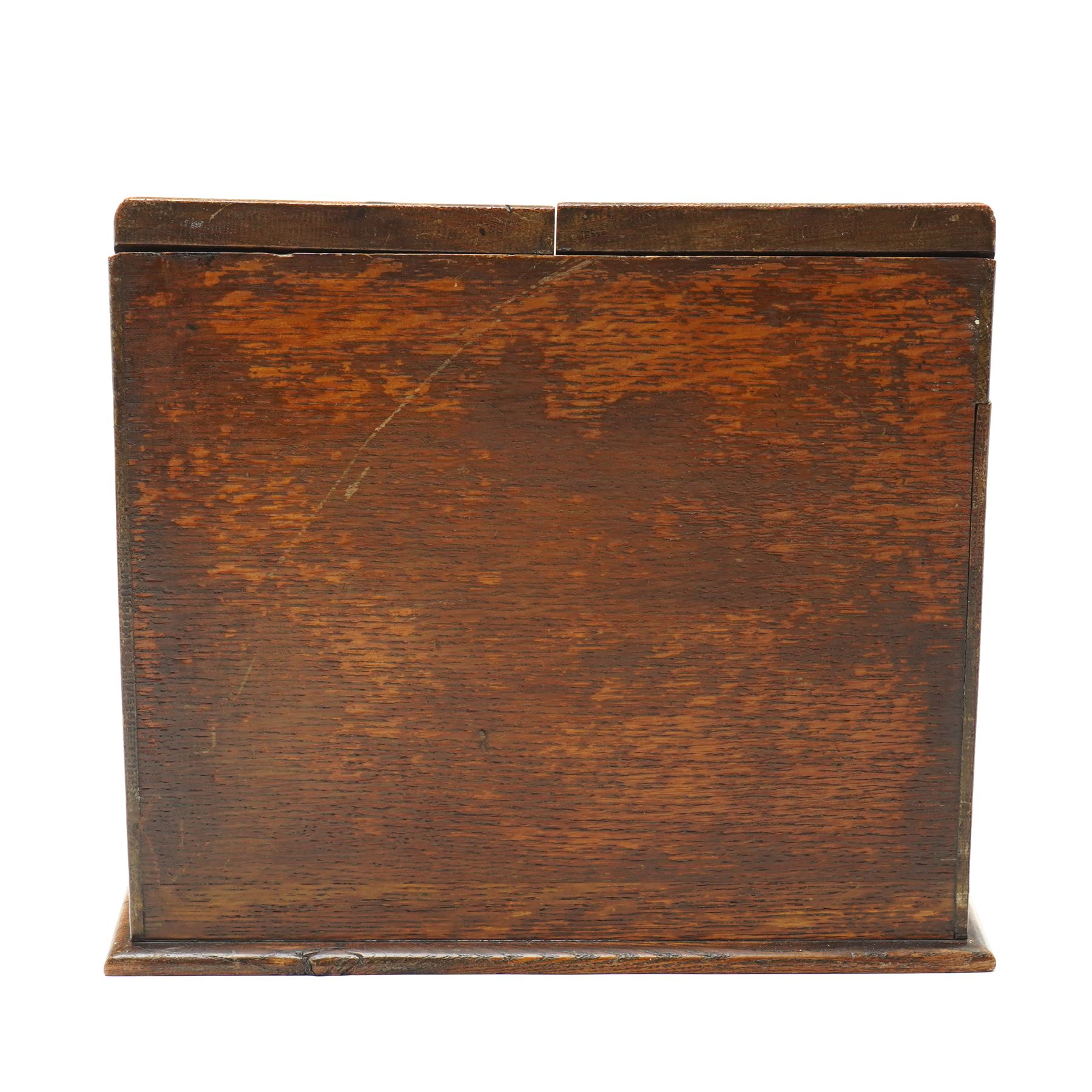 Victorian oak stationery cabinet, the two-door front opening to reveal compartmentalised interior, single drawer to base, H27cm W31cm 