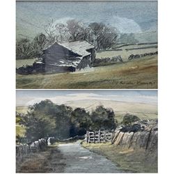 Brian Irving (British 1931-2013): Dales Farmstead & Farm Gateway, pair pen ink and watercolours signed 7cm x 11cm (2)