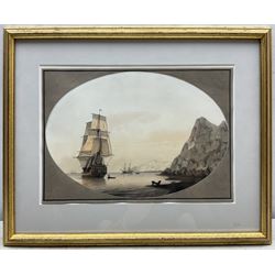 Samuel Atkins (British 1760-1810): 'Leaving a Bay', oval watercolour signed 23cm x 33cm 
Provenance: private collection, purchased Abbott and Holder, Museum Street, London, label verso; with Woolley & Wallis 24th September 2014 Lot 95